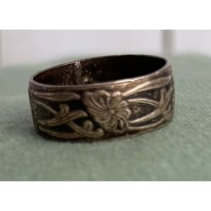 Vintage Ornate Floral Band Ring Silver Tone Statement sz 8.5 Ring Jewelry P114